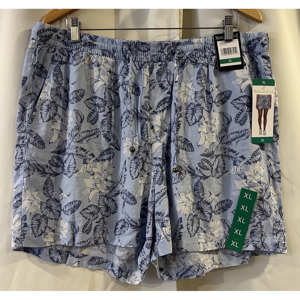 Margaritaville‎ No Passport Required Blue Linen Blend Shorts Women's Sz XL NWT